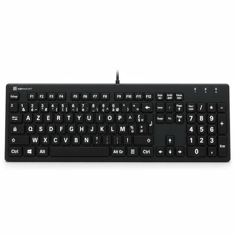 Clavier Logickeyboard TITAN LargePrint à grands caractères blancs sur fond noir