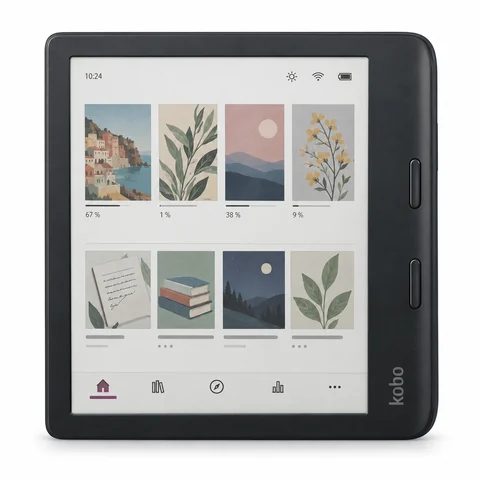 Liseuse Kobo Libra Colour affichant des couvertures en couleur