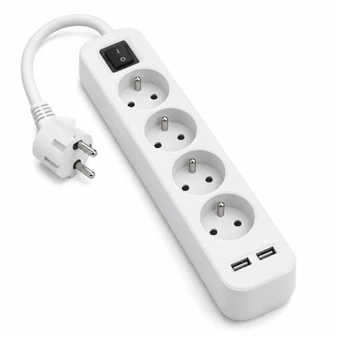 Multiprise Belkin BSV401 blanche avec quatre prises et câble