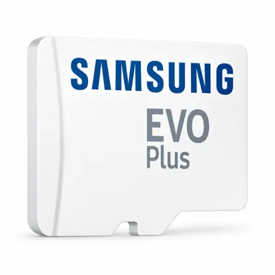 Illustration générée par IA d’une carte microSD Samsung EVO Plus 2024 blanche à inscription grise, sans capacité indiquée, sur fond blanc