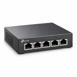 Illustration générée par IA du switch TP-Link TL-SG105-M2 sombre, prises RJ45 visibles en façade