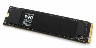 Illustration générée par IA du SSD Samsung 990 EVO Plus, barrette noire sans dissipateur volumineux, connecteur doré visible