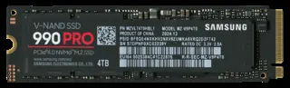 SSD Samsung 990 PRO noir sans dissipateur, marquage 4TB visible sur l’étiquette