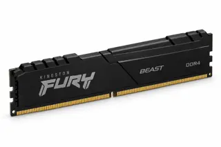 Illustration générée par IA : une barrette Kingston FURY Beast DDR4, format long avec dissipateur noir et contacts dorés