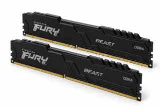 Illustration générée par IA : deux barrettes Kingston FURY Beast DDR4, format long avec dissipateur noir et contacts dorés