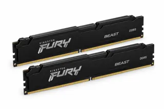 Illustration générée par IA : deux barrettes Kingston FURY Beast DDR5, format long avec dissipateur noir et contacts dorés