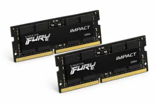 Illustration générée par IA : deux barrettes Kingston FURY Impact DDR4, format court noir et contacts dorés