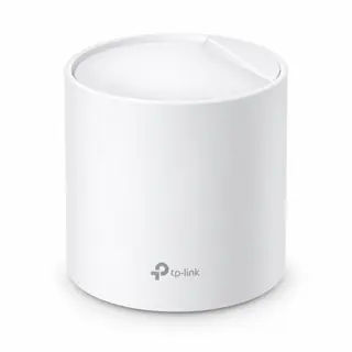 Illustration générée par IA : une borne TP-Link Deco X20, boîtier cylindrique blanc, coffret d’une borne
