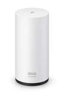 Illustration générée par IA : une borne TP-Link Deco X50-Outdoor, boîtier cylindrique blanc, coffret d’une borne