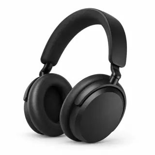 Illustration générée par IA du casque Sennheiser ACCENTUM Wireless, arceau noir rembourré et deux oreillettes noires, sur fond blanc