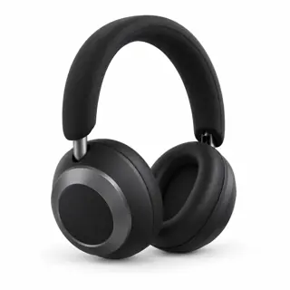 Illustration générée par IA du casque soundcore Space One Pro A3062, arceau noir rembourré et deux oreillettes noires, sur fond blanc