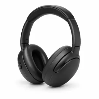 Illustration générée par IA du casque JBL Tour One M3 (sans Smart Tx), arceau noir rembourré et deux oreillettes noires, sur fond blanc
