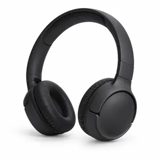 Illustration générée par IA du casque JBL Tune 520BT, arceau noir rembourré et deux oreillettes noires, sur fond blanc