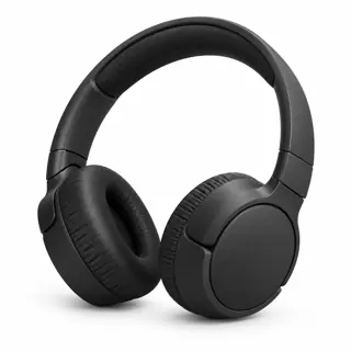 Illustration générée par IA du casque JBL Tune 670NC, arceau noir rembourré et deux oreillettes noires, sur fond blanc