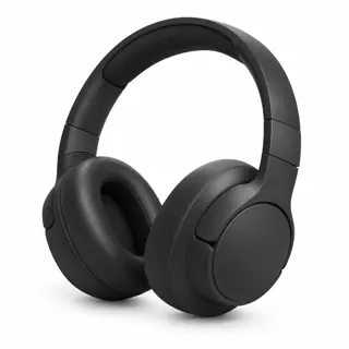 Illustration générée par IA du casque JBL Tune 770NC, arceau noir rembourré et deux oreillettes noires, sur fond blanc