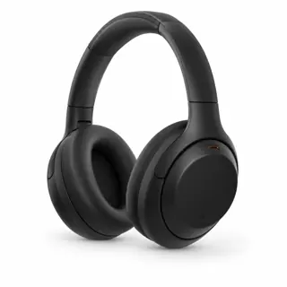 Illustration générée par IA du casque Sony WH-1000XM4, arceau noir rembourré et deux oreillettes noires, sur fond blanc