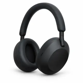 Illustration générée par IA du casque Sony WH-1000XM5, arceau noir rembourré et deux oreillettes noires, sur fond blanc