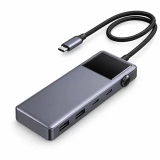 Illustration générée du hub UGREEN 35998 : boîtier gris sur fond blanc, avec câble hôte USB-C ; rendu indicatif des connecteurs