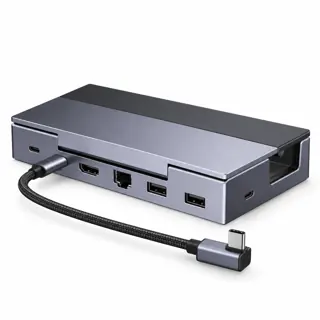 Illustration générée du hub UGREEN 75126 : boîtier gris sur fond blanc, avec câble hôte USB-C ; rendu indicatif des connecteurs