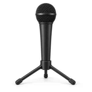 Illustration générée de famille : microphone noir à grille sphérique sur petit trépied, sans logo ni connecteur visible ; pas la photo exacte du modèle Audio-Technica ATR2100x-USB, accessoires non contractuels