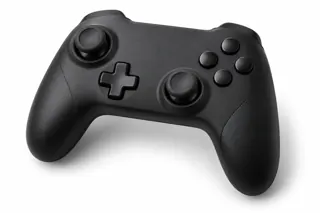 Illustration générée de famille : manette noire sans marque à joysticks décalés sur fond blanc ; pas la photo exacte de HORI HORIPAD Turbo Nintendo Switch 2, aucune fonction ou accessoire déduit du visuel