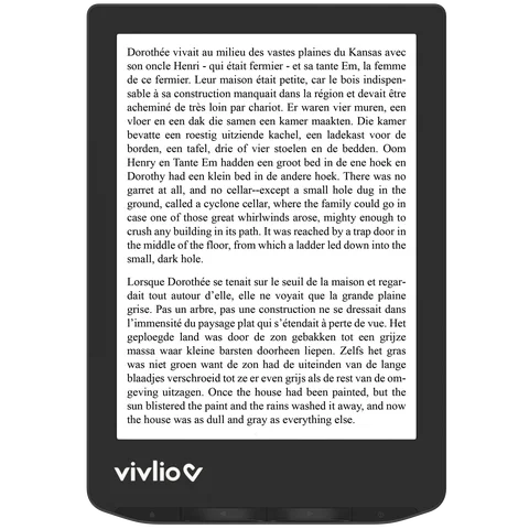 Liseuse Vivlio Light affichant une page de texte