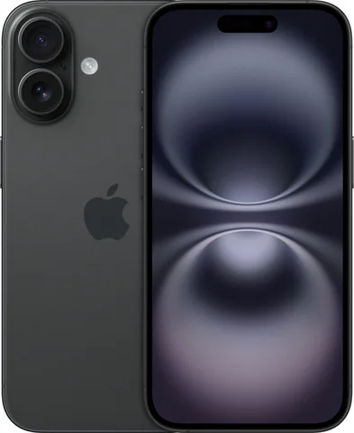 Smartphone Apple iPhone 16 noir, vues avant et arrière