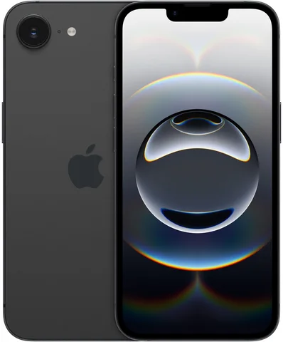 Smartphone Apple iPhone 16e noir, vues avant et arrière