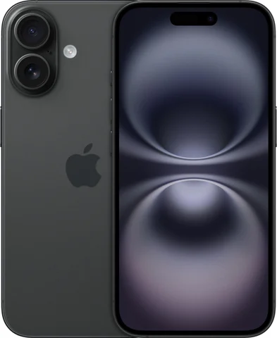 Smartphone Apple iPhone 16 noir, vues avant et arrière