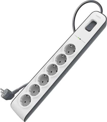 Multiprise Belkin BSV603 blanche et grise à six prises avec son cordon