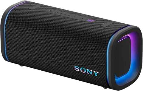 Sony ULT FIELD 5 noire, vue de trois quarts avec éclairage coloré aux extrémités