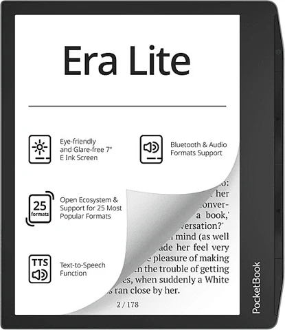PocketBook Era Lite verte, vue de face et tranche latérale