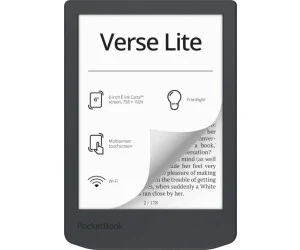 PocketBook Verse Lite gris nuit, vue de face avec son écran de démonstration