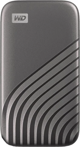 SSD WD My Passport gris, vu de face avec ses lignes en relief