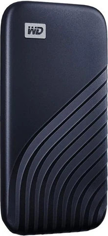 SSD WD My Passport bleu, vu de face avec ses lignes en relief