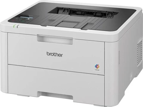 Brother HL-L3220CW blanc et gris, vue de trois quarts avec son bac papier frontal