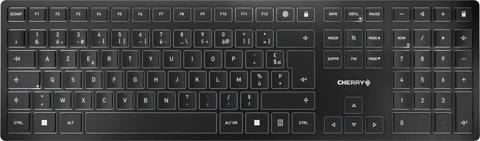 Clavier CHERRY KW 9100 SLIM noir et argent vu de dessus, avec pavé numérique